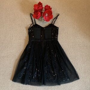 🌹French Connection Beautiful Sleeveless Black Sequins & Chiffon Mini Dress